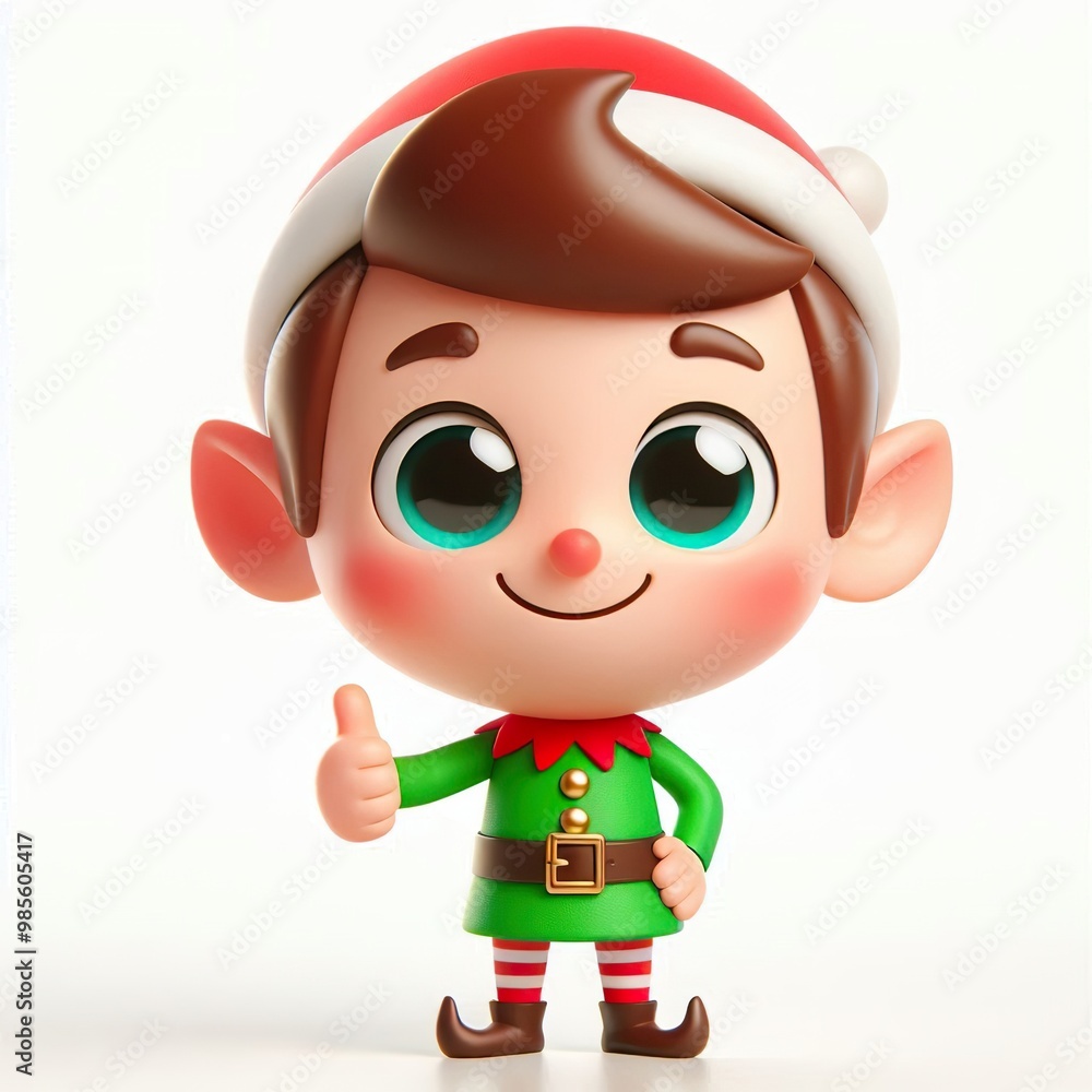 3D Big eyed cartoon christmas elf giving thumbs up 3D Big eyed cartoon christmas elf giving thumbs up