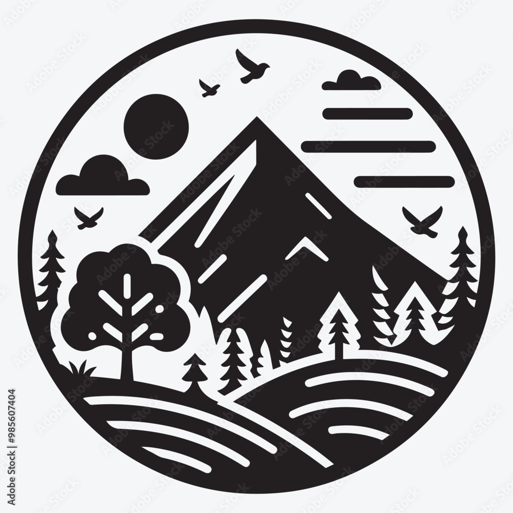 Mountain silhouette with Nature Vector Illustration Isolated on a White Background Mountain silhouette with Nature Vector Illustration Isolated on a White Background