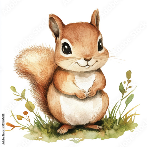 Squirrel watercolor clipart illustration isolated