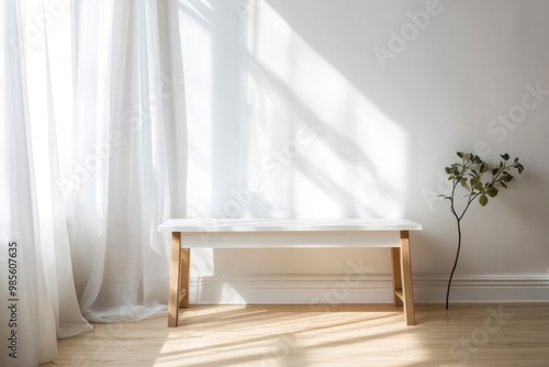 Empty top white top table in living room. For product display montage with generative ai
