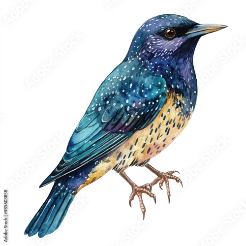Starling Bird watercolor clipart illustration isolated