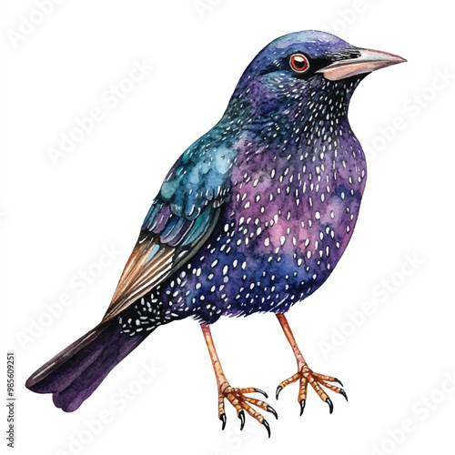 Starling Bird watercolor clipart illustration isolated