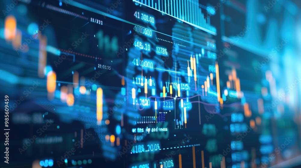 analysis on the monitor. Concept of fundamental and technical analysis. Stock market charts analysis on the monitor. Concept of fundamental and technical analysis. Stock market charts