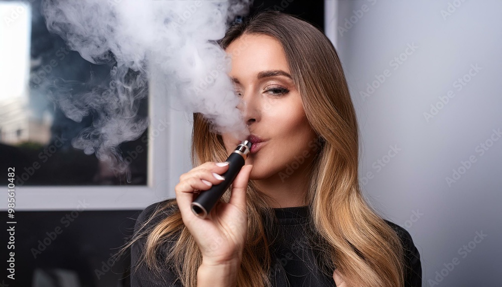 Fototapeta premium portrait of a Woman Smokes an electronic cigarette