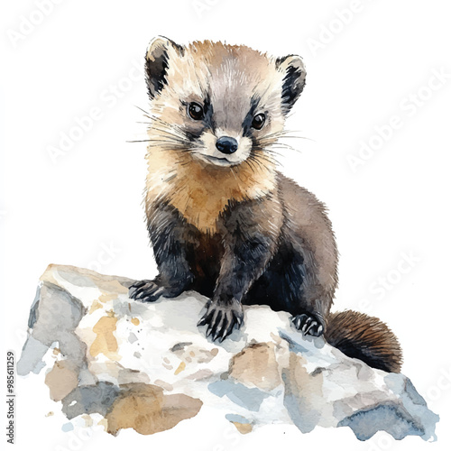 Stone Marten watercolor clipart illustration isolated