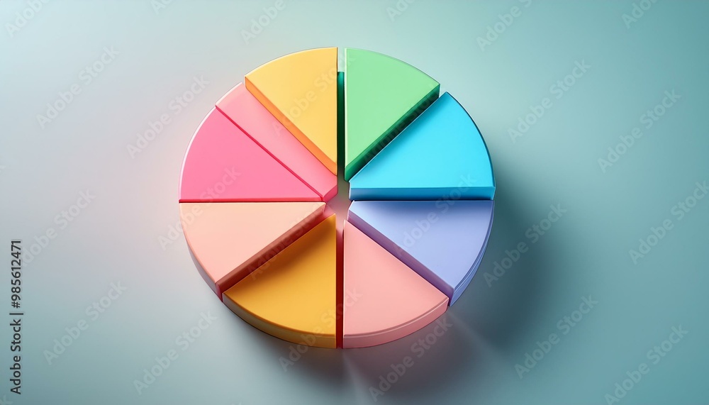 Fototapeta premium Colorful 3D pie chart on a solid pastel background 
