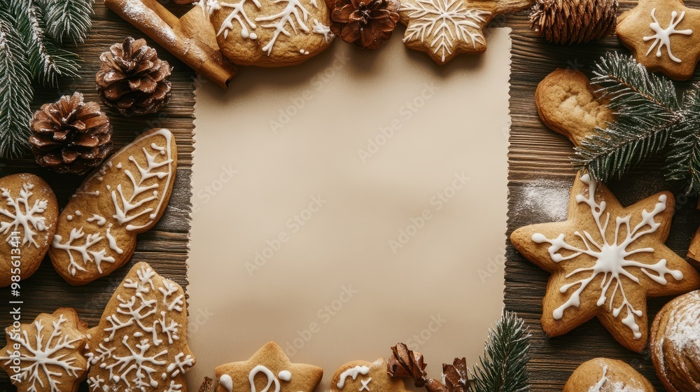 Fototapeta premium copyspace with paper baking on background cookies Christmas.