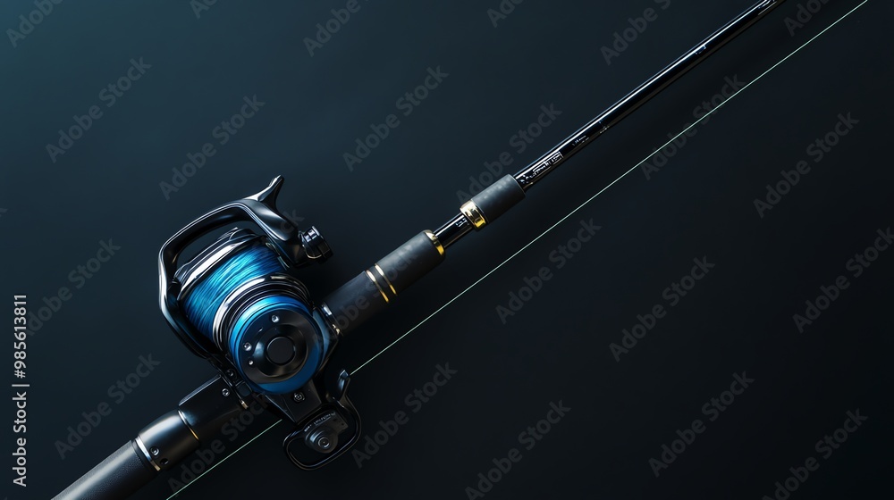 Close-up of a Fishing Rod and Reel on a Dark Background Close-up of a Fishing Rod and Reel on a Dark Background