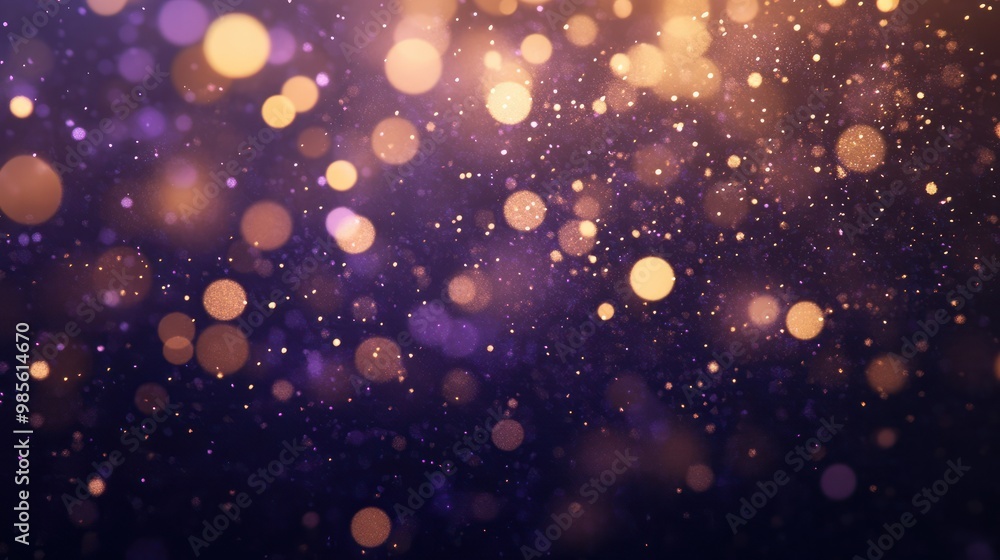 Gold and dark violet Fireworks and bokeh in New Year eve and copy space. Abstract background holiday . AI generative. Gold and dark violet Fireworks and bokeh in New Year eve and copy space. Abstract background holiday . AI generative.