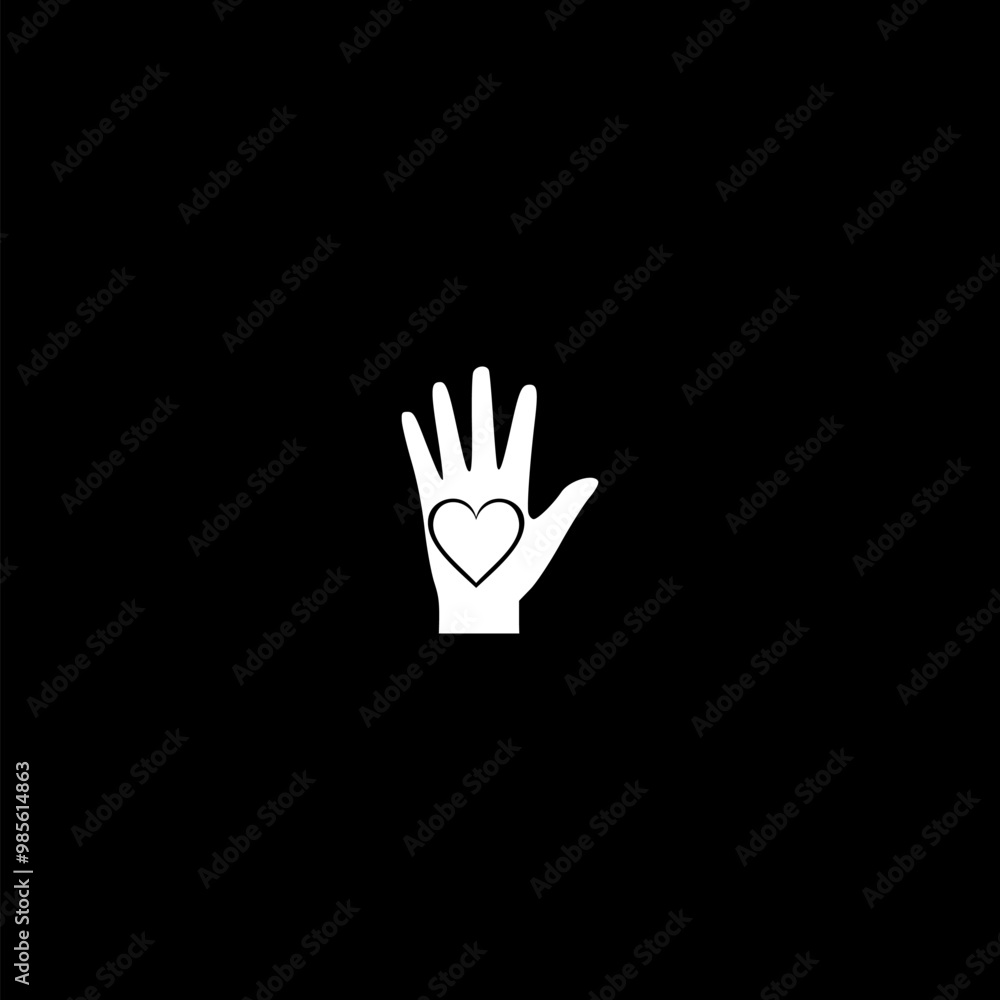 Obraz premium Heart on hand icon isolated on dark background