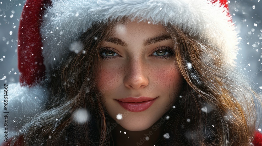 Happy beautiful young woman wearing a santa, christmas image, photorealistic illustration Happy beautiful young woman wearing a santa, christmas image, photorealistic illustration
