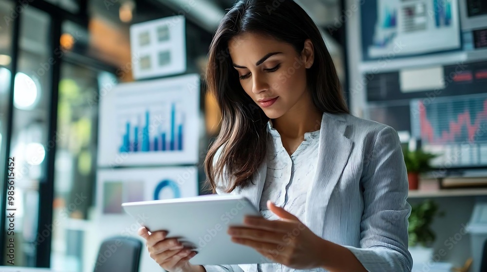 Businesswoman Working on Tablet in Office Businesswoman Working on Tablet in Office