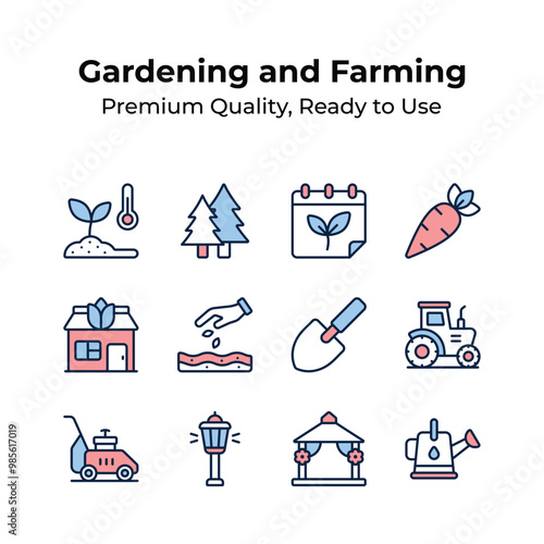 Grab this amazing icons pack of gardening and farming in modern style