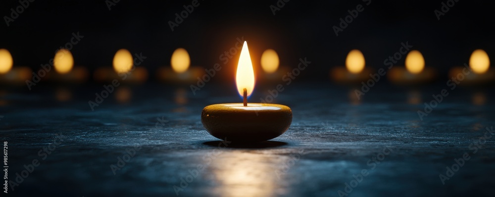 Single Candle Flame on Dark Surface Single Candle Flame on Dark Surface