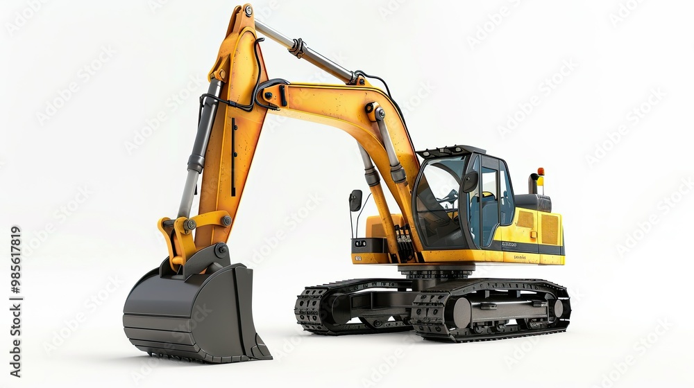 A yellow and black construction vehicle with a large scoop on the front A yellow and black construction vehicle with a large scoop on the front