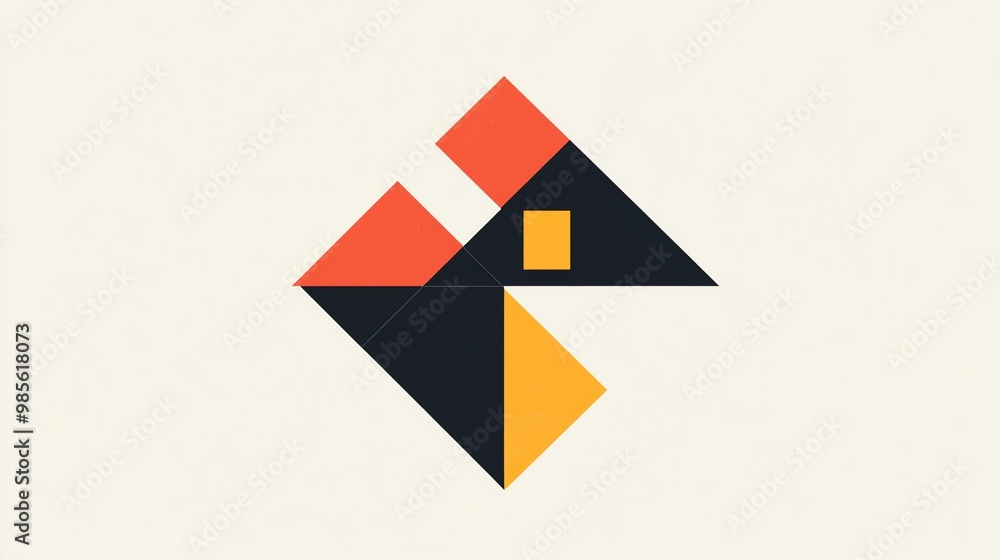 Geometric logo design with red, black, and yellow triangles. Geometric logo design with red, black, and yellow triangles.