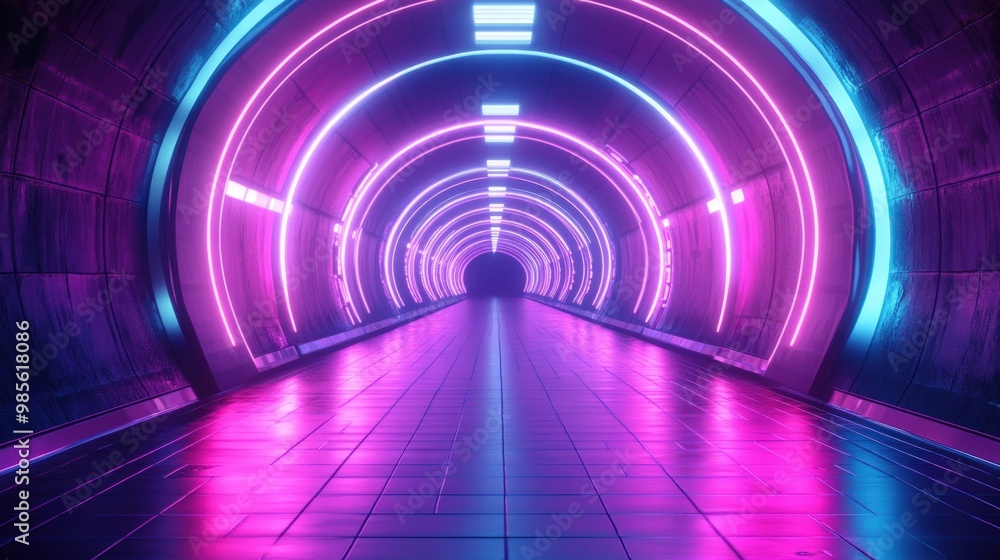 Futuristic tunnel with neon lights. Futuristic tunnel with neon lights.