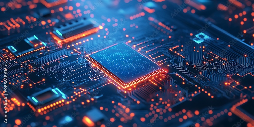 Abstract circuitry technology of electronic computer hardware on a background of circuit board Abstract circuitry technology of electronic computer hardware on a background of circuit board