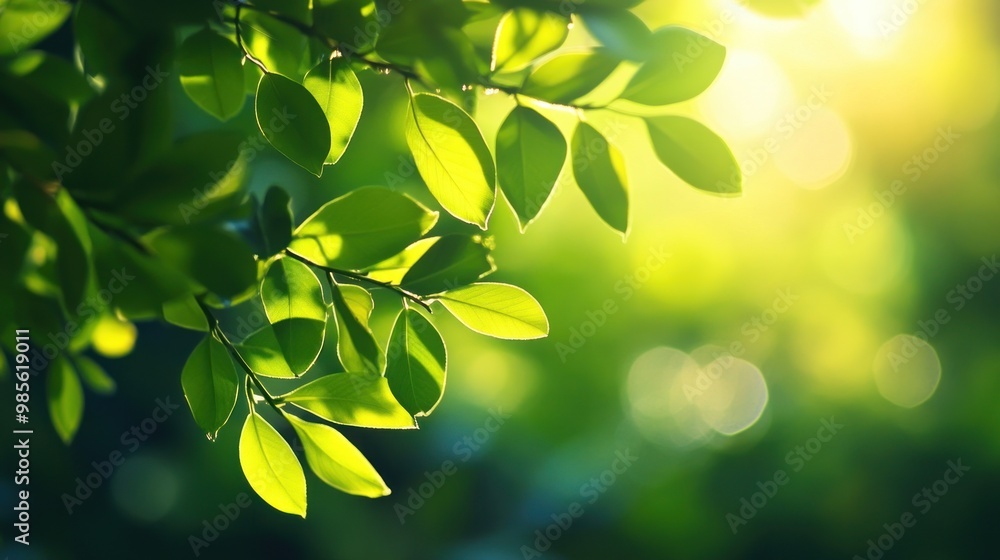 Green leaves backlit by the sun in a forest. Green leaves backlit by the sun in a forest.