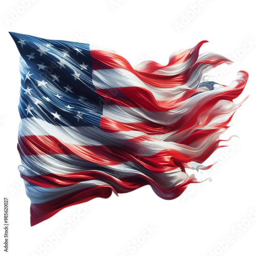 Waving the American Flag | A Symbol of Freedom | The American Dream | Red, White, and Blue | isolated transparent background 300 dpi high resolution 