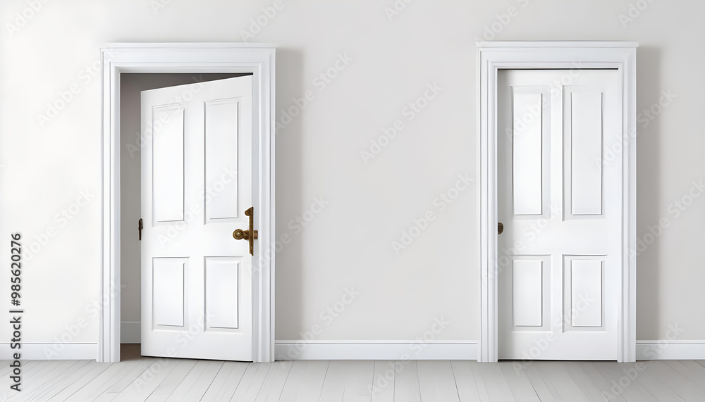 Two white doors in a white room Two white doors in a white room