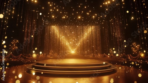 Award party stage golden stage glitter animation. stars, lights and particles. Luxury gold light star photo