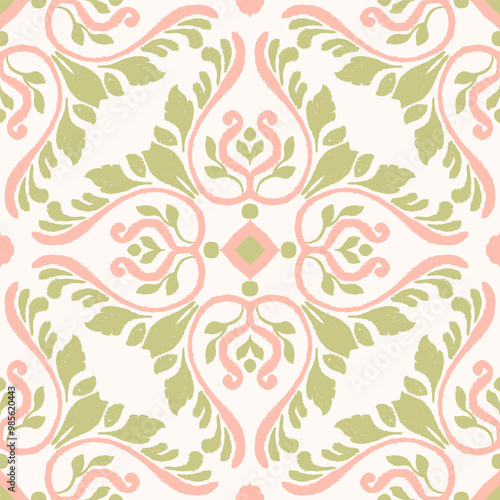Colorful ikat abstract floral pattern. Vector ikat abstract floral seamless pattern classic style. Ikat watercolor floral pattern use for fabric, textile, home decoration elements, upholstery, etc.