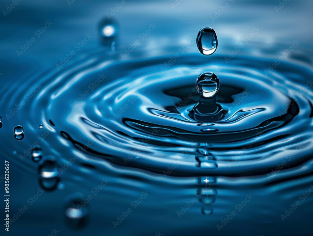 Close-up of water droplets creating a ripple effect on a surface, showcasing the impact Close-up of water droplets creating a ripple effect on a surface, showcasing the impact