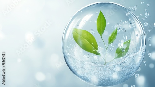A clear glass sphere with a leaf inside
