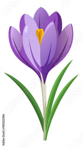 crocus flower heart, Illustration of Crocus Flower, Vibrant Crocus Vector Illustration - Delicate Purple Petals with a Bright Yellow Center, Perfect for Early Spring Garden Themes