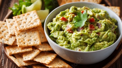 Guacamole Dip with Crackers.