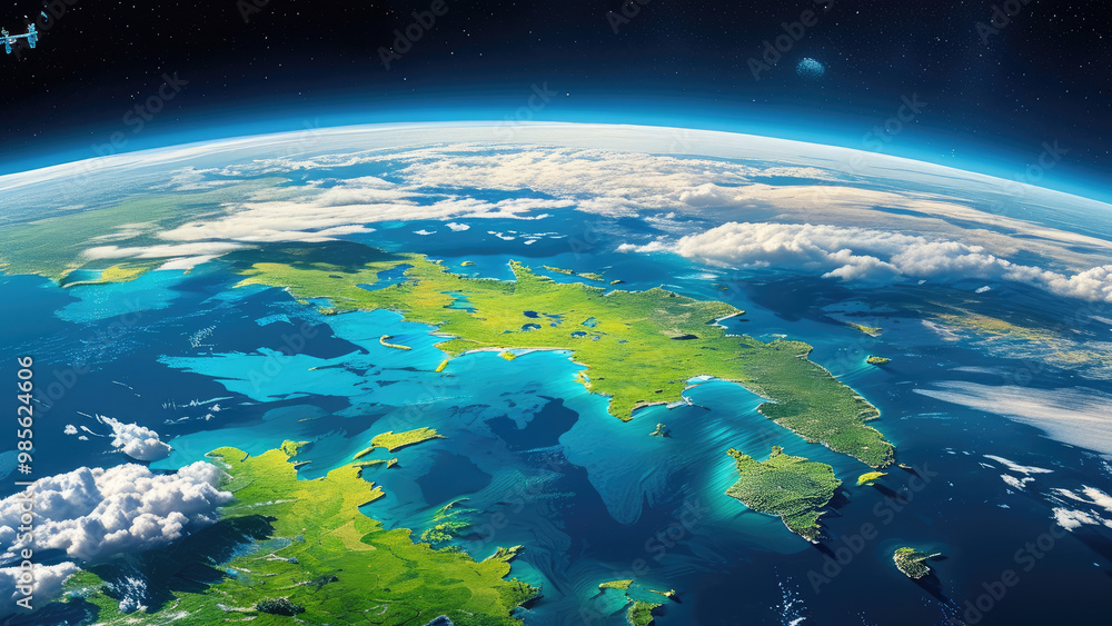 Fototapeta premium Earth from Outer Space: A View with Satellites