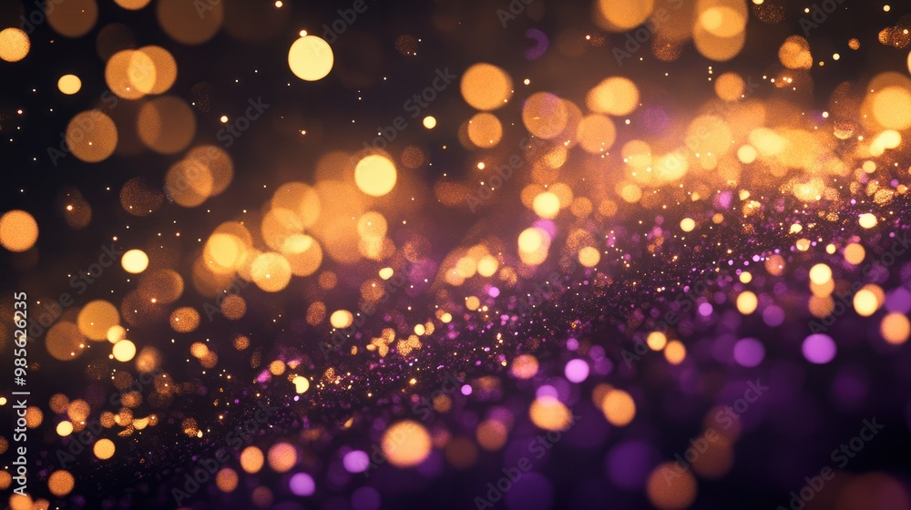 Gold and dark violet Fireworks and bokeh in New Year eve and copy space. Abstract background holiday . AI generative. Gold and dark violet Fireworks and bokeh in New Year eve and copy space. Abstract background holiday . AI generative.