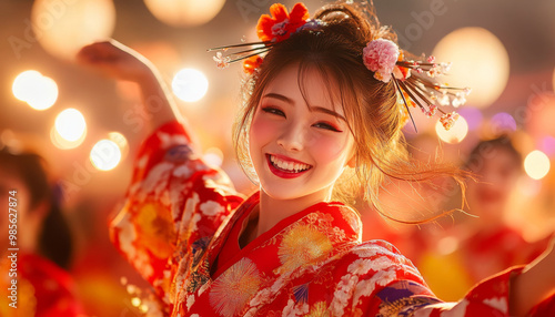 Beautiful Asian Woman in Traditional Kimono photo