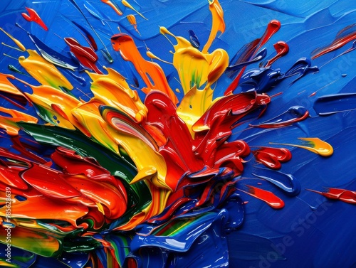 A dynamic non-figurative painting with an explosion of colors, capturing the burst