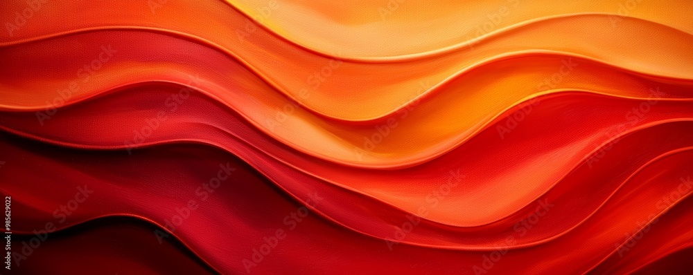 Obraz premium Geometric waves in shades of orange and red, minimalistic abstract landscape with a textured canvas look, mid-century modern aesthetic