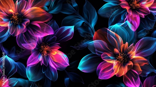 Abstract Neon Flowers.