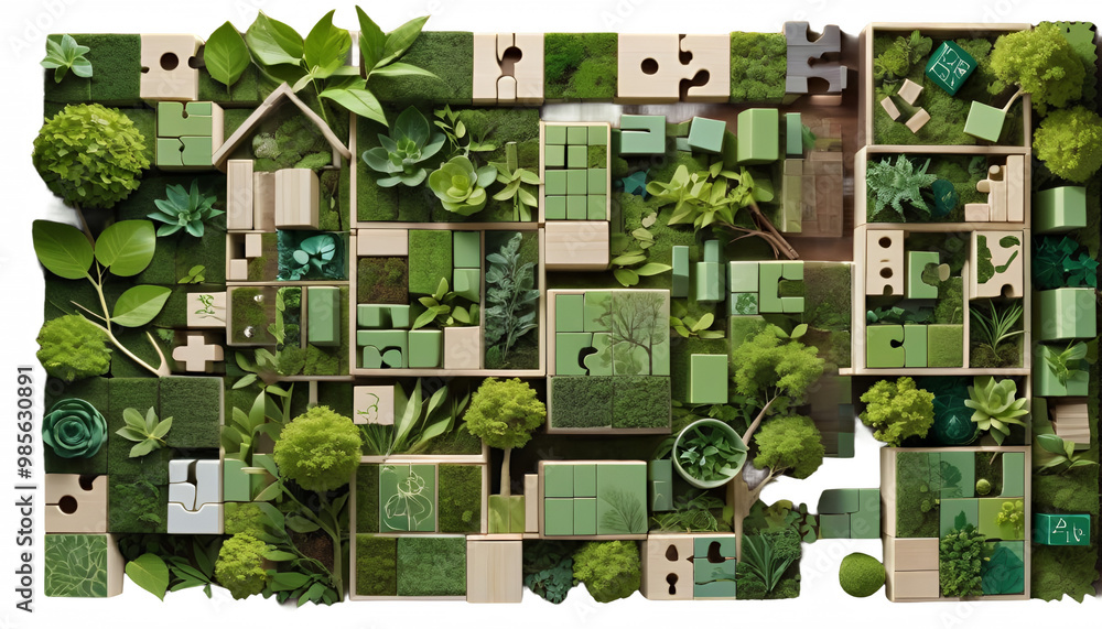 environmental ecology house built blocks green puzzle icon illustration clip art development construction growth isolated real estate housing home home improvement architecture bungalow rental