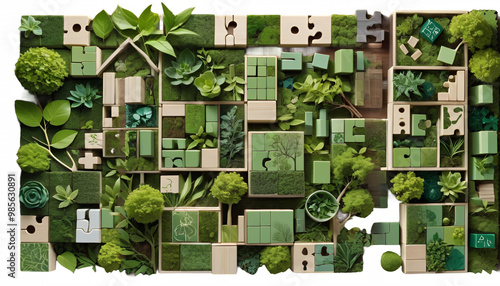 Obraz na płótnie environmental ecology house built blocks green puzzle icon illustration clip art development construction growth isolated real estate housing home home improvement architecture bungalow rental w salonie