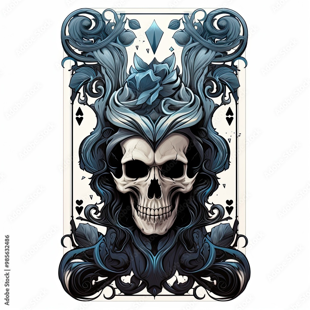 Scary Skull on a Crisp White Background with Horror Elements, Perfect for Frightening Card Designs or scary Themed Art Scary Skull on a Crisp White Background with Horror Elements, Perfect for Frightening Card Designs or scary Themed Art
