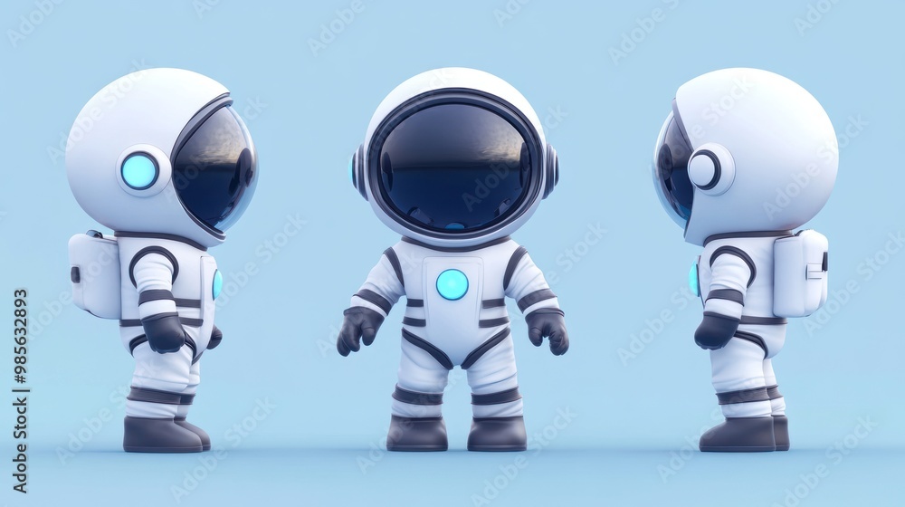 3D cartoon astronaut in three poses. 3D cartoon astronaut in three poses.