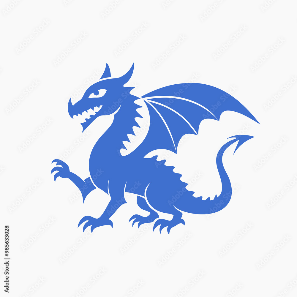 Blue dragon illustration with wings and fierce expression, fantasy art design Blue dragon illustration with wings and fierce expression, fantasy art design