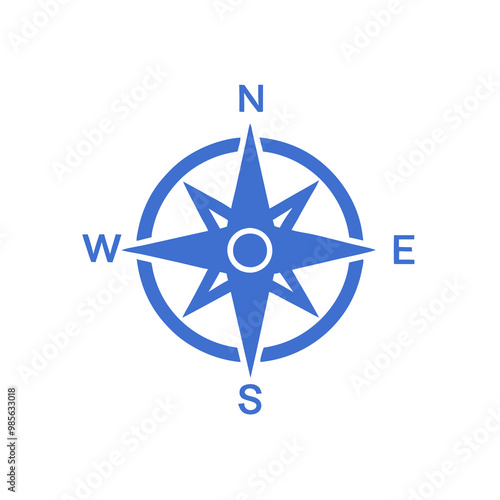 Blue compass design with cardinal directions, navigation and adventure concept