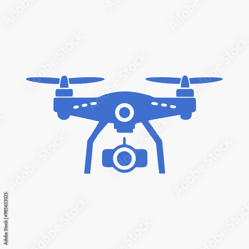 Blue drone illustration with camera, aerial technology and photography concept