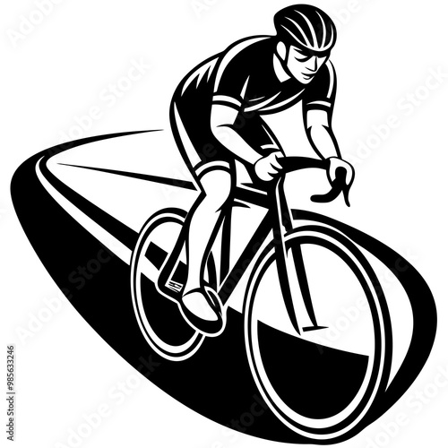 A cyclist on a race bike on the road vector illustration on white background