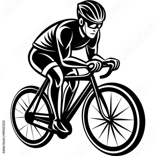 A cyclist on a race bike on the road vector illustration on white background