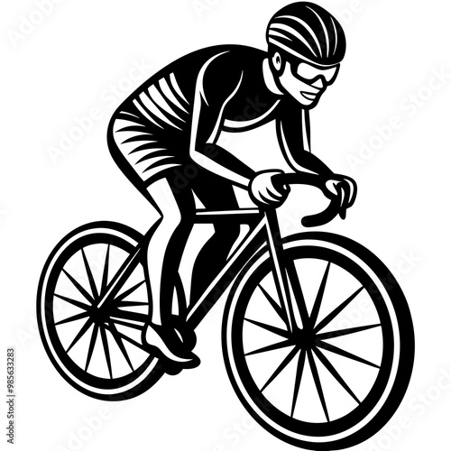 A cyclist on a race bike on the road vector illustration on white background