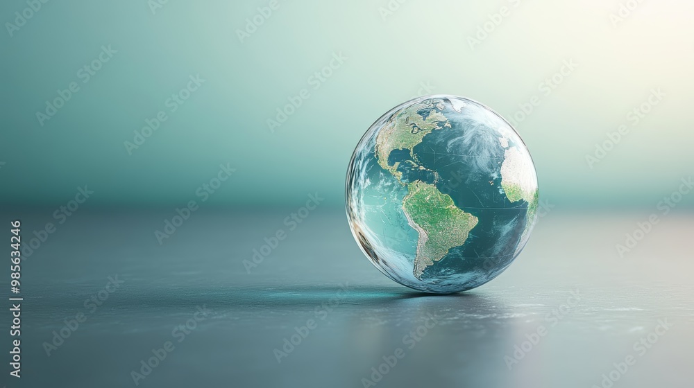 Glass Earth Globe on Teal Background Glass Earth Globe on Teal Background