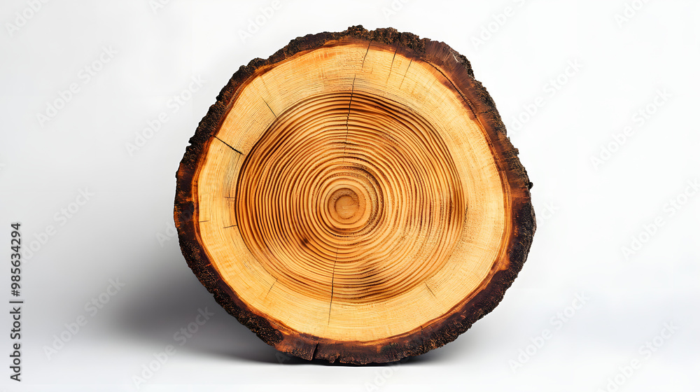 Isolated cross-section of an old, brown tree trunk, revealing its annual rings and natural texture Isolated cross-section of an old, brown tree trunk, revealing its annual rings and natural texture