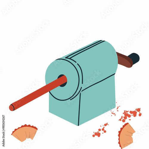 Pencil sharpener with pencil sharpening marks, debris, graphite. Welcome to school with baby supplies.